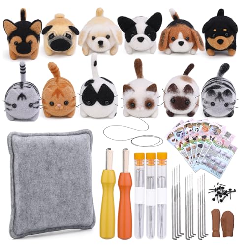 FGXY Filzwolle Nadelfilzen Starter Kit, 12 Katze und Hund Nadelfilz Set, Anfänger Filzwolle, Nadelfilz Werkzeugsatz, Zufälliger DIY Stil, mit Filz Katze und Hund Schritt für Schritt Anleitung FGXY Filzwolle Nadelfilzen Starter Kit, 12 Katze und Hund Nadelfilz Set, Anfänger Filzwolle, Nadelfilz Werkzeugsatz, Zufälliger DIY Stil, mit Filz Katze und Hund Schritt für Schritt Anleitung von FGXY