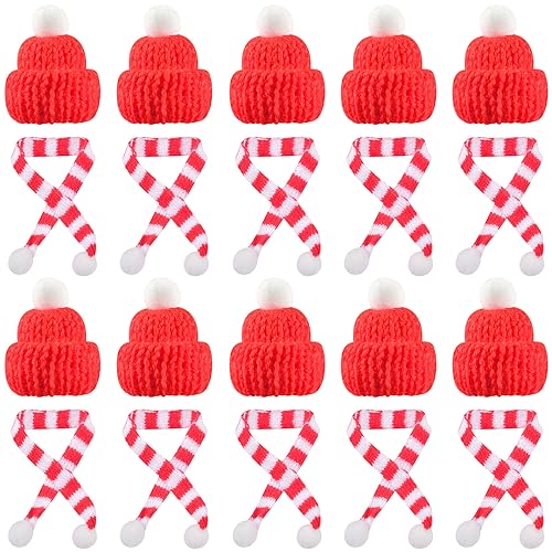 FGen 20 Stück Mini Weihnachtsmütze, Weihnachts Strickmütze, Mini Weihnachtsmütze und Schal Set,Weihnachtsbaumschmuck, Basteln von FGen