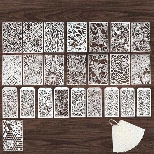 24 Stück botanische Malschablonen, FHDUSRYO wiederverwendbare Textur-Malvorlagen, DIY-Druckschablonen für Stoffmalerei, Leinwand, Scrapbooking, Notizbuch, Böden, Wände (17,8 x 27,9 cm, 3 Themen) von FHDUSRYO