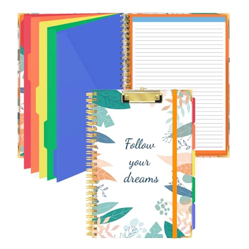 FHDUSRYO Klemmbrett-Folie mit nachfüllbarem, liniertem Notizblock, Premium-Klemmbrettmappe mit 5 bunten Trennwänden, 10 Taschen, spiralförmige Klemmbretter, A4-Ordner für Büro, Studenten FHDUSRYO Klemmbrett-Folie mit nachfüllbarem, liniertem Notizblock, Premium-Klemmbrettmappe mit 5 bunten Trennwänden, 10 Taschen, spiralförmige Klemmbretter, A4-Ordner für Büro, Studenten von FHDUSRYO
