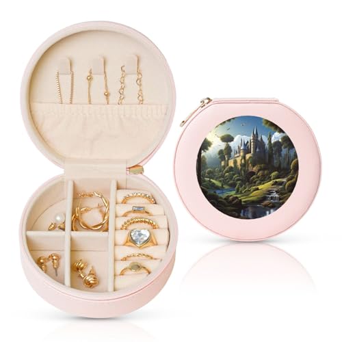 FHEBNDS Leder-Reise-Schmuckkästchen für Damen, Geburtstagsgeschenk, Holz und Schloss, Schmuckschatulle mit Reißverschluss, klein, rund, Schmuck-Organizer, Aufbewahrungsbox für Ringe, Ohrringe FHEBNDS Leder-Reise-Schmuckkästchen für Damen, Geburtstagsgeschenk, Holz und Schloss, Schmuckschatulle mit Reißverschluss, klein, rund, Schmuck-Organizer, Aufbewahrungsbox für Ringe, Ohrringe von FHEBNDS
