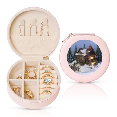 FHEBNDS Leder-Reise-Schmuckkästchen für Damen, Geburtstagsgeschenk, rustikale Holz-Landschaft, Schmuckschatulle mit Reißverschluss, klein, rund, Schmuck-Organizer, Aufbewahrungsbox für Ringe, Ohrringe FHEBNDS Leder-Reise-Schmuckkästchen für Damen, Geburtstagsgeschenk, rustikale Holz-Landschaft, Schmuckschatulle mit Reißverschluss, klein, rund, Schmuck-Organizer, Aufbewahrungsbox für Ringe, Ohrringe von FHEBNDS