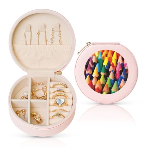 FHEBNDS Leder-Reise-Schmuckkästchen für Damen, Geburtstagsgeschenke, Buntstifte, Schmuckschatulle mit Reißverschluss, klein, rund, Schmuck-Organizer, Aufbewahrungsbox für Ringe, Ohrringe, Halsketten FHEBNDS Leder-Reise-Schmuckkästchen für Damen, Geburtstagsgeschenke, Buntstifte, Schmuckschatulle mit Reißverschluss, klein, rund, Schmuck-Organizer, Aufbewahrungsbox für Ringe, Ohrringe, Halsketten von FHEBNDS