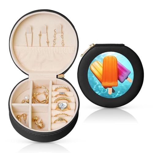 FHEBNDS Leder-Reise-Schmuckkästchen für Damen, Geburtstagsgeschenke, Eis-Eis am Stiel, Schmuckschatulle mit Reißverschluss, klein, rund, Schmuck-Organizer, Aufbewahrungsbox für Ringe, Ohrringe FHEBNDS Leder-Reise-Schmuckkästchen für Damen, Geburtstagsgeschenke, Eis-Eis am Stiel, Schmuckschatulle mit Reißverschluss, klein, rund, Schmuck-Organizer, Aufbewahrungsbox für Ringe, Ohrringe von FHEBNDS