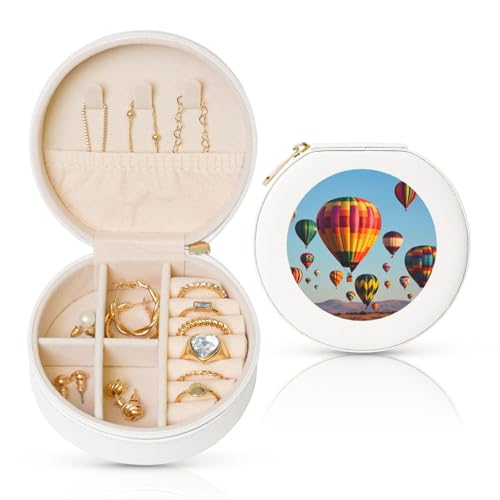 FHEBNDS Leder-Reise-Schmuckkästchen für Damen, Geburtstagsgeschenke, Heißluftballon-Schmuckschatulle mit Reißverschluss, klein, rund, Schmuck-Organizer, Aufbewahrungsbox für Ringe, Ohrringe FHEBNDS Leder-Reise-Schmuckkästchen für Damen, Geburtstagsgeschenke, Heißluftballon-Schmuckschatulle mit Reißverschluss, klein, rund, Schmuck-Organizer, Aufbewahrungsbox für Ringe, Ohrringe von FHEBNDS