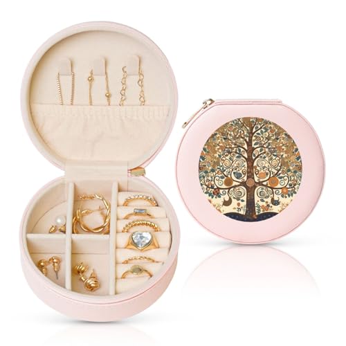 FHEBNDS Leder-Reise-Schmuckkästchen für Damen, Geburtstagsgeschenke, Lebensbaum-Schmuckschatulle mit Reißverschluss, klein, rund, Schmuck-Organizer, Aufbewahrungsbox für Ringe, Ohrringe, Halsketten FHEBNDS Leder-Reise-Schmuckkästchen für Damen, Geburtstagsgeschenke, Lebensbaum-Schmuckschatulle mit Reißverschluss, klein, rund, Schmuck-Organizer, Aufbewahrungsbox für Ringe, Ohrringe, Halsketten von FHEBNDS