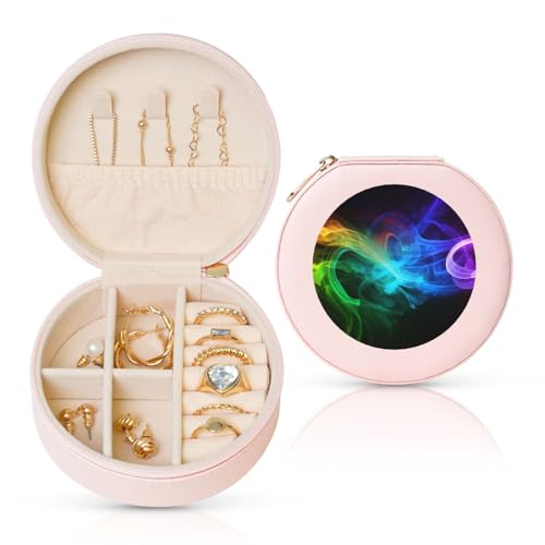 FHEBNDS Leder-Reise-Schmuckkästchen für Damen, Geburtstagsgeschenke, Regenbogen-Rauch-Schmuckschatulle mit Reißverschluss, klein, rund, Schmuck-Organizer, Aufbewahrungsbox für Ringe, Ohrringe FHEBNDS Leder-Reise-Schmuckkästchen für Damen, Geburtstagsgeschenke, Regenbogen-Rauch-Schmuckschatulle mit Reißverschluss, klein, rund, Schmuck-Organizer, Aufbewahrungsbox für Ringe, Ohrringe von FHEBNDS