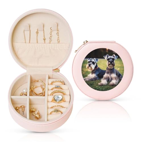 FHEBNDS Leder-Reise-Schmuckkästchen für Damen, Geburtstagsgeschenke, Schnauzer-Hunde, Schmuckschatulle mit Reißverschluss, klein, rund, Schmuck-Organizer, Aufbewahrungsbox für Ringe, Ohrringe FHEBNDS Leder-Reise-Schmuckkästchen für Damen, Geburtstagsgeschenke, Schnauzer-Hunde, Schmuckschatulle mit Reißverschluss, klein, rund, Schmuck-Organizer, Aufbewahrungsbox für Ringe, Ohrringe von FHEBNDS