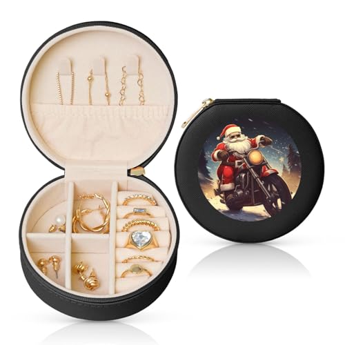 FHEBNDS Leder-Reise-Schmuckkästchen für Damen, Geburtstagsgeschenke, Weihnachtsmann, Biker, Reiten, Schmuckschatulle mit Reißverschluss, klein, rund, Schmuck-Organizer, Aufbewahrungsbox für Ringe FHEBNDS Leder-Reise-Schmuckkästchen für Damen, Geburtstagsgeschenke, Weihnachtsmann, Biker, Reiten, Schmuckschatulle mit Reißverschluss, klein, rund, Schmuck-Organizer, Aufbewahrungsbox für Ringe von FHEBNDS