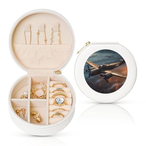 FHEBNDS Leder-Reise-Schmuckkästchen für Damen, Geburtstagsgeschenke, Weltkriegsflugzeug, Schmuckschatulle mit Reißverschluss, klein, rund, Schmuck-Organizer, Aufbewahrungsbox für Ringe, Ohrringe FHEBNDS Leder-Reise-Schmuckkästchen für Damen, Geburtstagsgeschenke, Weltkriegsflugzeug, Schmuckschatulle mit Reißverschluss, klein, rund, Schmuck-Organizer, Aufbewahrungsbox für Ringe, Ohrringe von FHEBNDS