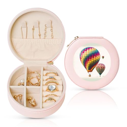 FHEBNDS Leder-Reise-Schmuckkästchen für Damen, Geburtstagsgeschenke, farbige Heißluftballon-Schmuckschatulle mit Reißverschluss, klein, rund, Schmuck-Organizer, Aufbewahrungsbox für Ringe, Ohrringe FHEBNDS Leder-Reise-Schmuckkästchen für Damen, Geburtstagsgeschenke, farbige Heißluftballon-Schmuckschatulle mit Reißverschluss, klein, rund, Schmuck-Organizer, Aufbewahrungsbox für Ringe, Ohrringe von FHEBNDS