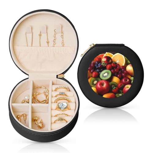 FHEBNDS Leder-Reise-Schmuckkästchen für Damen, Geburtstagsgeschenke, frisches Obst und Gemüse, Schmuckschatulle mit Reißverschluss, klein, rund, Schmuck-Organizer, Aufbewahrungsbox für Ringe, Ohrringe FHEBNDS Leder-Reise-Schmuckkästchen für Damen, Geburtstagsgeschenke, frisches Obst und Gemüse, Schmuckschatulle mit Reißverschluss, klein, rund, Schmuck-Organizer, Aufbewahrungsbox für Ringe, Ohrringe von FHEBNDS