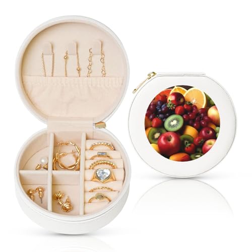FHEBNDS Leder-Reise-Schmuckkästchen für Damen, Geburtstagsgeschenke, frisches Obst und Gemüse, Schmuckschatulle mit Reißverschluss, klein, rund, Schmuck-Organizer, Aufbewahrungsbox für Ringe, Ohrringe FHEBNDS Leder-Reise-Schmuckkästchen für Damen, Geburtstagsgeschenke, frisches Obst und Gemüse, Schmuckschatulle mit Reißverschluss, klein, rund, Schmuck-Organizer, Aufbewahrungsbox für Ringe, Ohrringe von FHEBNDS