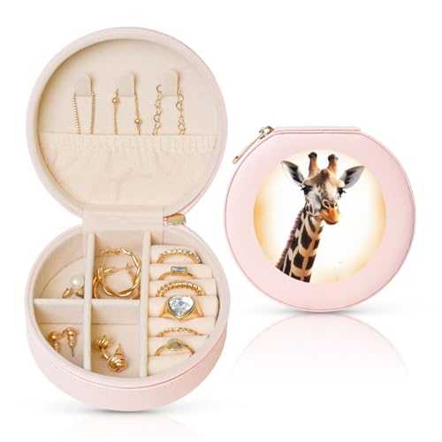 FHEBNDS Leder-Reise-Schmuckkästchen für Damen, Geburtstagsgeschenke, niedliche Giraffen-Schmuckschatulle mit Reißverschluss, klein, rund, Schmuck-Organizer, Aufbewahrungsbox für Ringe, Ohrringe FHEBNDS Leder-Reise-Schmuckkästchen für Damen, Geburtstagsgeschenke, niedliche Giraffen-Schmuckschatulle mit Reißverschluss, klein, rund, Schmuck-Organizer, Aufbewahrungsbox für Ringe, Ohrringe von FHEBNDS