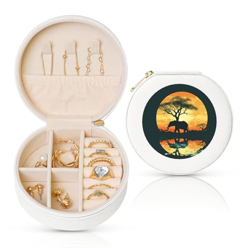 FHEBNDS Leder-Reise-Schmuckkästchen für Damen, Geburtstagsgeschenke, schöne Elefanten-Schmuckschatulle mit Reißverschluss, klein, rund, Schmuck-Organizer, Aufbewahrungsbox für Ringe, Ohrringe FHEBNDS Leder-Reise-Schmuckkästchen für Damen, Geburtstagsgeschenke, schöne Elefanten-Schmuckschatulle mit Reißverschluss, klein, rund, Schmuck-Organizer, Aufbewahrungsbox für Ringe, Ohrringe von FHEBNDS