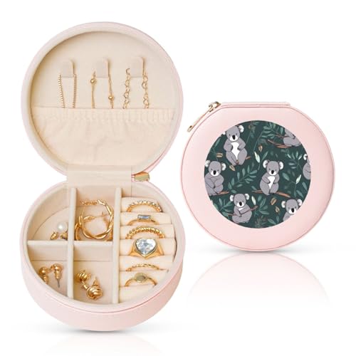 FHEBNDS Leder-Reise-Schmuckkästchen für Damen, Geburtstagsgeschenke, schöne Koala-Schmuckschatulle mit Reißverschluss, klein, rund, Schmuck-Organizer, Aufbewahrungsbox für Ringe, Ohrringe, Halsketten FHEBNDS Leder-Reise-Schmuckkästchen für Damen, Geburtstagsgeschenke, schöne Koala-Schmuckschatulle mit Reißverschluss, klein, rund, Schmuck-Organizer, Aufbewahrungsbox für Ringe, Ohrringe, Halsketten von FHEBNDS