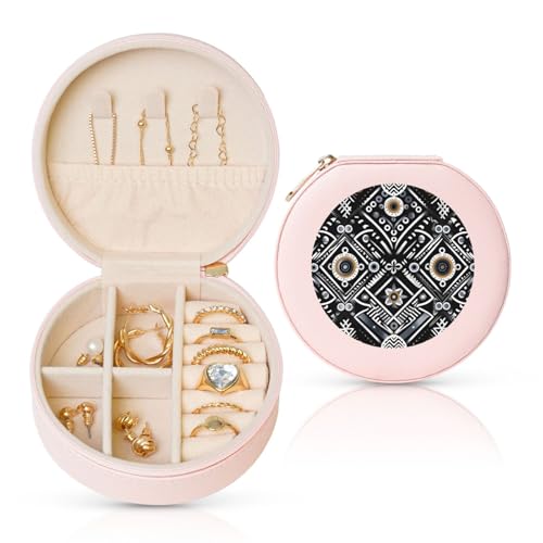 FHEBNDS Leder-Reise-Schmuckkästchen für Damen, Geburtstagsgeschenke, schwarz-weißes Muster, Schmuckschatulle mit Reißverschluss, klein, rund, Schmuck-Organizer, Aufbewahrungsbox für Ringe, Ohrringe FHEBNDS Leder-Reise-Schmuckkästchen für Damen, Geburtstagsgeschenke, schwarz-weißes Muster, Schmuckschatulle mit Reißverschluss, klein, rund, Schmuck-Organizer, Aufbewahrungsbox für Ringe, Ohrringe von FHEBNDS