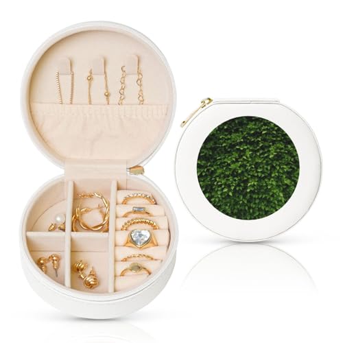FHEBNDS Leder-Reise-Schmuckkästchen für Frauen, Geburtstagsgeschenke, Hecken-Schmuckschatulle mit Reißverschluss, klein, rund, Schmuck-Organizer, Aufbewahrungsbox für Ringe, Ohrringe, Halsketten FHEBNDS Leder-Reise-Schmuckkästchen für Frauen, Geburtstagsgeschenke, Hecken-Schmuckschatulle mit Reißverschluss, klein, rund, Schmuck-Organizer, Aufbewahrungsbox für Ringe, Ohrringe, Halsketten von FHEBNDS