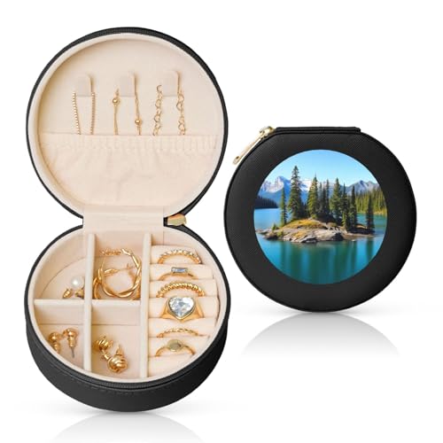 FHEBNDS Leder-Reise-Schmuckkästchen für Frauen, Geburtstagsgeschenke, Spirit Island im See, Schmuckschatulle mit Reißverschluss, klein, rund, Schmuck-Organizer, Aufbewahrungsbox für Ringe, Ohrringe FHEBNDS Leder-Reise-Schmuckkästchen für Frauen, Geburtstagsgeschenke, Spirit Island im See, Schmuckschatulle mit Reißverschluss, klein, rund, Schmuck-Organizer, Aufbewahrungsbox für Ringe, Ohrringe von FHEBNDS