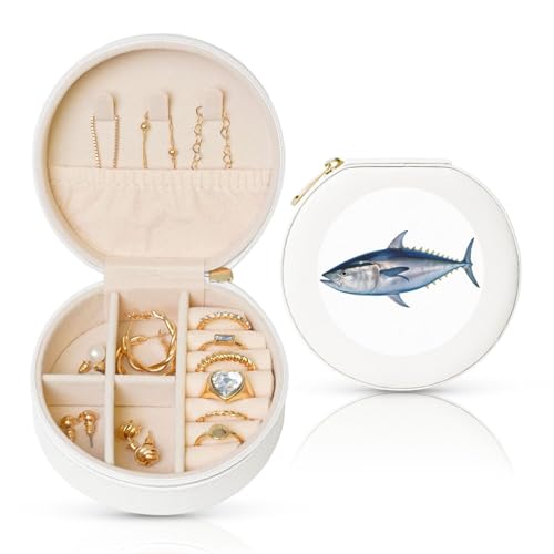 FHEBNDS Leder-Reise-Schmuckkästchen für Frauen, Geburtstagsgeschenke, Thunnus-Schmuckschatulle mit Reißverschluss, klein, rund, Schmuck-Organizer, Aufbewahrungsbox für Ringe, Ohrringe, Halsketten FHEBNDS Leder-Reise-Schmuckkästchen für Frauen, Geburtstagsgeschenke, Thunnus-Schmuckschatulle mit Reißverschluss, klein, rund, Schmuck-Organizer, Aufbewahrungsbox für Ringe, Ohrringe, Halsketten von FHEBNDS