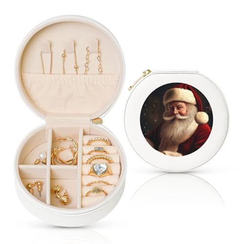 FHEBNDS Leder-Reise-Schmuckkästchen für Frauen, Geburtstagsgeschenke, Weihnachtsmann-Schmuckschatulle mit Reißverschluss, klein, rund, Schmuck-Organizer, Aufbewahrungsbox für Ringe, Ohrringe FHEBNDS Leder-Reise-Schmuckkästchen für Frauen, Geburtstagsgeschenke, Weihnachtsmann-Schmuckschatulle mit Reißverschluss, klein, rund, Schmuck-Organizer, Aufbewahrungsbox für Ringe, Ohrringe von FHEBNDS