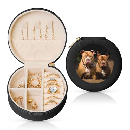 FHEBNDS Reise-Schmuckkästchen aus Leder für Damen, Geburtstagsgeschenk, Pitbull-Hunde-Schmuckschatulle mit Reißverschluss, klein, rund, Schmuck-Organizer, Aufbewahrungsbox für Ringe, Ohrringe FHEBNDS Reise-Schmuckkästchen aus Leder für Damen, Geburtstagsgeschenk, Pitbull-Hunde-Schmuckschatulle mit Reißverschluss, klein, rund, Schmuck-Organizer, Aufbewahrungsbox für Ringe, Ohrringe von FHEBNDS