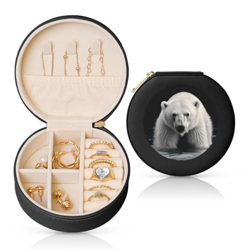 FHEBNDS Reise-Schmuckkästchen aus Leder für Damen, Geburtstagsgeschenke, Eisbär-Schmuckschatulle mit Reißverschluss, klein, rund, Schmuck-Organizer, Aufbewahrungsbox für Ringe, Ohrringe, Halsketten FHEBNDS Reise-Schmuckkästchen aus Leder für Damen, Geburtstagsgeschenke, Eisbär-Schmuckschatulle mit Reißverschluss, klein, rund, Schmuck-Organizer, Aufbewahrungsbox für Ringe, Ohrringe, Halsketten von FHEBNDS