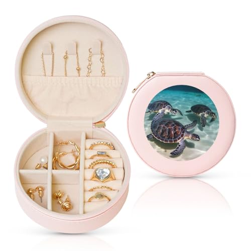 FHEBNDS Reise-Schmuckkästchen aus Leder für Damen, Geburtstagsgeschenke, Meeresschildkröten, Schmuckschatulle mit Reißverschluss, klein, rund, Schmuck-Organizer, Aufbewahrungsbox für Ringe, Ohrringe FHEBNDS Reise-Schmuckkästchen aus Leder für Damen, Geburtstagsgeschenke, Meeresschildkröten, Schmuckschatulle mit Reißverschluss, klein, rund, Schmuck-Organizer, Aufbewahrungsbox für Ringe, Ohrringe von FHEBNDS