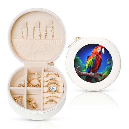 FHEBNDS Reise-Schmuckkästchen aus Leder für Damen, Geburtstagsgeschenke, Papageien-Schmuckschatulle mit Reißverschluss, klein, rund, Schmuck-Organizer, Aufbewahrungsbox für Ringe, Ohrringe, Halsketten FHEBNDS Reise-Schmuckkästchen aus Leder für Damen, Geburtstagsgeschenke, Papageien-Schmuckschatulle mit Reißverschluss, klein, rund, Schmuck-Organizer, Aufbewahrungsbox für Ringe, Ohrringe, Halsketten von FHEBNDS