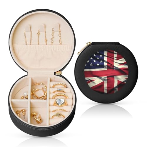 FHEBNDS Reise-Schmuckkästchen aus Leder für Damen, Geburtstagsgeschenke, US-Flagge, Schmuckschatulle mit Reißverschluss, klein, rund, Schmuck-Organizer, Aufbewahrungsbox für Ringe, Ohrringe FHEBNDS Reise-Schmuckkästchen aus Leder für Damen, Geburtstagsgeschenke, US-Flagge, Schmuckschatulle mit Reißverschluss, klein, rund, Schmuck-Organizer, Aufbewahrungsbox für Ringe, Ohrringe von FHEBNDS