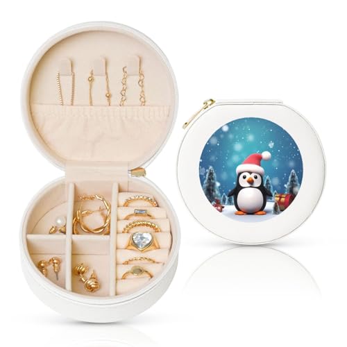 FHEBNDS Reise-Schmuckkästchen aus Leder für Damen, Geburtstagsgeschenke, Weihnachts-Pinguin-Schmuckschatulle mit Reißverschluss, klein, rund, Schmuck-Organizer, Aufbewahrungsbox für Ringe, Ohrringe FHEBNDS Reise-Schmuckkästchen aus Leder für Damen, Geburtstagsgeschenke, Weihnachts-Pinguin-Schmuckschatulle mit Reißverschluss, klein, rund, Schmuck-Organizer, Aufbewahrungsbox für Ringe, Ohrringe von FHEBNDS