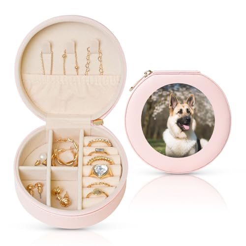 FHEBNDS Reise-Schmuckkästchen aus Leder für Damen, Geburtstagsgeschenke, deutscher Schäferhund, Schmuckschatulle mit Reißverschluss, klein, rund, Schmuck-Organizer, Aufbewahrungsbox für Ringe FHEBNDS Reise-Schmuckkästchen aus Leder für Damen, Geburtstagsgeschenke, deutscher Schäferhund, Schmuckschatulle mit Reißverschluss, klein, rund, Schmuck-Organizer, Aufbewahrungsbox für Ringe von FHEBNDS
