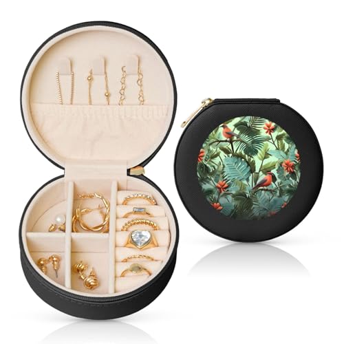 FHEBNDS Reise-Schmuckkästchen aus Leder für Damen, Geburtstagsgeschenke, tropische Pflanzen, Schmuckschatulle mit Reißverschluss, klein, rund, Schmuck-Organizer, Aufbewahrungsbox für Ringe, Ohrringe FHEBNDS Reise-Schmuckkästchen aus Leder für Damen, Geburtstagsgeschenke, tropische Pflanzen, Schmuckschatulle mit Reißverschluss, klein, rund, Schmuck-Organizer, Aufbewahrungsbox für Ringe, Ohrringe von FHEBNDS