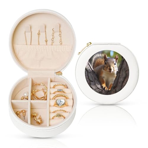 FHEBNDS Reise-Schmuckkästchen aus Leder für Frauen, Geburtstagsgeschenke, Eichhörnchen im Baum, Schmuckschatulle mit Reißverschluss, klein, rund, Schmuck-Organizer, Aufbewahrungsbox für Ringe FHEBNDS Reise-Schmuckkästchen aus Leder für Frauen, Geburtstagsgeschenke, Eichhörnchen im Baum, Schmuckschatulle mit Reißverschluss, klein, rund, Schmuck-Organizer, Aufbewahrungsbox für Ringe von FHEBNDS