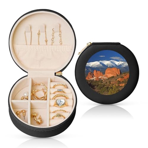 FHEBNDS Reise-Schmuckkästchen aus Leder für Frauen, Geburtstagsgeschenke, Pikes Peak Colorado Schmuckschatulle mit Reißverschluss, klein, rund, Schmuck-Organizer, Aufbewahrungsbox für Ringe, Ohrringe FHEBNDS Reise-Schmuckkästchen aus Leder für Frauen, Geburtstagsgeschenke, Pikes Peak Colorado Schmuckschatulle mit Reißverschluss, klein, rund, Schmuck-Organizer, Aufbewahrungsbox für Ringe, Ohrringe von FHEBNDS