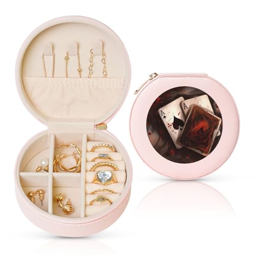 FHEBNDS Reise-Schmuckkästchen aus Leder für Frauen, Geburtstagsgeschenke, Spielkarten, Schmuckschatulle mit Reißverschluss, klein, rund, Schmuck-Organizer, Aufbewahrungsbox für Ringe, Ohrringe FHEBNDS Reise-Schmuckkästchen aus Leder für Frauen, Geburtstagsgeschenke, Spielkarten, Schmuckschatulle mit Reißverschluss, klein, rund, Schmuck-Organizer, Aufbewahrungsbox für Ringe, Ohrringe von FHEBNDS