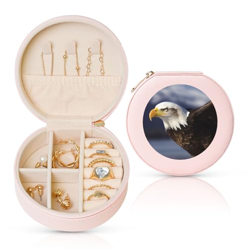 FHEBNDS Reise-Schmuckkästchen aus Leder für Frauen, Geburtstagsgeschenke, Tiere, Weißkopfseeadler, Schmuckschatulle mit Reißverschluss, klein, rund, Schmuck-Organizer, Aufbewahrungsbox für Ringe FHEBNDS Reise-Schmuckkästchen aus Leder für Frauen, Geburtstagsgeschenke, Tiere, Weißkopfseeadler, Schmuckschatulle mit Reißverschluss, klein, rund, Schmuck-Organizer, Aufbewahrungsbox für Ringe von FHEBNDS