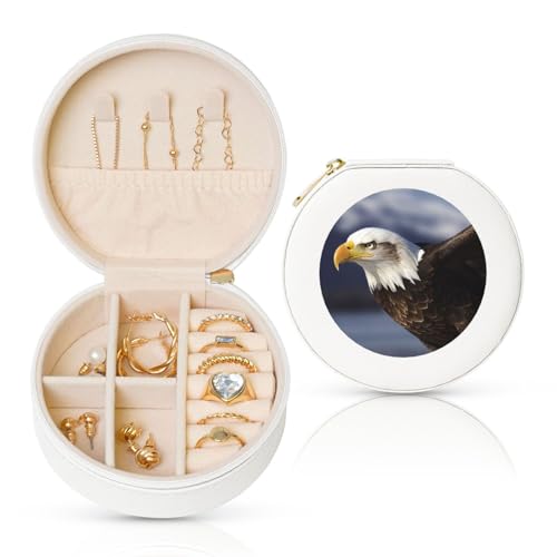 FHEBNDS Reise-Schmuckkästchen aus Leder für Frauen, Geburtstagsgeschenke, Tiere, Weißkopfseeadler, Schmuckschatulle mit Reißverschluss, klein, rund, Schmuck-Organizer, Aufbewahrungsbox für Ringe FHEBNDS Reise-Schmuckkästchen aus Leder für Frauen, Geburtstagsgeschenke, Tiere, Weißkopfseeadler, Schmuckschatulle mit Reißverschluss, klein, rund, Schmuck-Organizer, Aufbewahrungsbox für Ringe von FHEBNDS