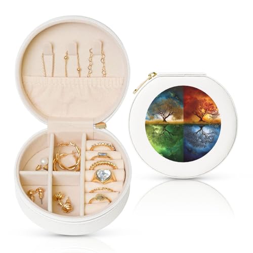 FHEBNDS Reise-Schmuckkästchen aus Leder für Frauen, Geburtstagsgeschenke, vierjährig, Lebensbaum-Schmuckschatulle mit Reißverschluss, klein, rund, Schmuck-Organizer, Aufbewahrungsbox für Ringe FHEBNDS Reise-Schmuckkästchen aus Leder für Frauen, Geburtstagsgeschenke, vierjährig, Lebensbaum-Schmuckschatulle mit Reißverschluss, klein, rund, Schmuck-Organizer, Aufbewahrungsbox für Ringe von FHEBNDS