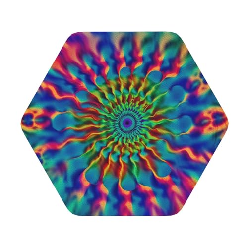 Getränkeuntersetzer, bunt, batikfarben, Untersetzer für Getränke, Leder, saugfähig, hitzebeständig, Tassen-Matten, Kaffeetassen-Pads, Einweihungsgeschenke für neues Zuhause, 4 Stück Getränkeuntersetzer, bunt, batikfarben, Untersetzer für Getränke, Leder, saugfähig, hitzebeständig, Tassen-Matten, Kaffeetassen-Pads, Einweihungsgeschenke für neues Zuhause, 4 Stück von FHEBNDS