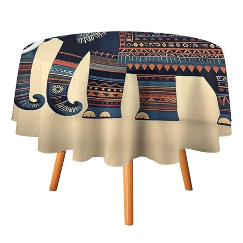 FHECVBN Runde Tischdecke, Azteken-Elefant, bedruckt, Erntedankfest, Tischdecke, waschbar, dekorative Polyester-Tischdecke für Party, Esstisch, Hochzeit, Heimdekoration, 178 x 177,8 cm FHECVBN Runde Tischdecke, Azteken-Elefant, bedruckt, Erntedankfest, Tischdecke, waschbar, dekorative Polyester-Tischdecke für Party, Esstisch, Hochzeit, Heimdekoration, 178 x 177,8 cm von FHECVBN