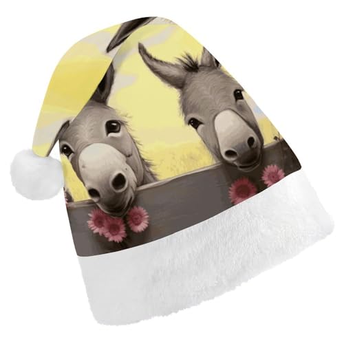 FHECVBN Weihnachtsmütze für Erwachsene, Esel und Blume, bedruckt, Weihnachtsmannmütze, Uni, Neujahr, festliche Party FHECVBN Weihnachtsmütze für Erwachsene, Esel und Blume, bedruckt, Weihnachtsmannmütze, Uni, Neujahr, festliche Party von FHECVBN