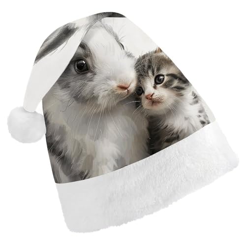 FHECVBN Weihnachtsmütze für Erwachsene, Hase und Katze, bedruckt, Weihnachtsmannmütze, Weihnachtsmütze für Uni, Neujahr, festliche Party FHECVBN Weihnachtsmütze für Erwachsene, Hase und Katze, bedruckt, Weihnachtsmannmütze, Weihnachtsmütze für Uni, Neujahr, festliche Party von FHECVBN