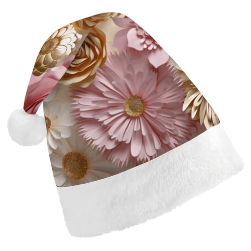 FHECVBN Weihnachtsmütze für Erwachsene, Rosa, Weiß, Gold, Blumen, bedruckt, Weihnachtsmannmütze, Weihnachtsmütze für Uni, Neujahr, festliche Party FHECVBN Weihnachtsmütze für Erwachsene, Rosa, Weiß, Gold, Blumen, bedruckt, Weihnachtsmannmütze, Weihnachtsmütze für Uni, Neujahr, festliche Party von FHECVBN