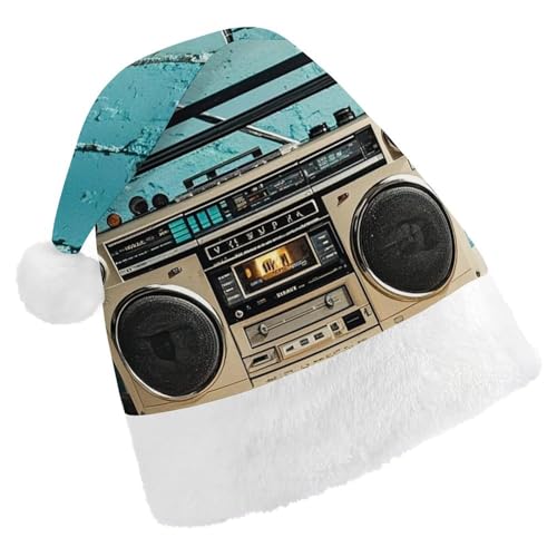 FHECVBN Weihnachtsmütze für Erwachsene, Vintage, Wanddekoration, Boombox, bedruckt, Weihnachtsmannmütze, Weihnachtsmütze für Uni, Neujahr, festliche Party FHECVBN Weihnachtsmütze für Erwachsene, Vintage, Wanddekoration, Boombox, bedruckt, Weihnachtsmannmütze, Weihnachtsmütze für Uni, Neujahr, festliche Party von FHECVBN