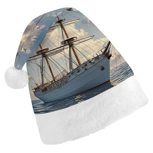 FHECVBN Weihnachtsmütze für Erwachsene, Vintage, nautisches weißes Schiff, bedruckt, Weihnachtsmannmütze, Weihnachtsmütze für Uni, Neujahr, festliche Party FHECVBN Weihnachtsmütze für Erwachsene, Vintage, nautisches weißes Schiff, bedruckt, Weihnachtsmannmütze, Weihnachtsmütze für Uni, Neujahr, festliche Party von FHECVBN