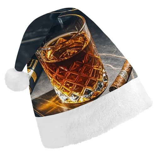 FHECVBN Weihnachtsmütze für Erwachsene, Zigarre und Whiskey, bedruckt, Weihnachtsmannmütze, Weihnachtsmütze für Uni, Neujahr, festliche Party FHECVBN Weihnachtsmütze für Erwachsene, Zigarre und Whiskey, bedruckt, Weihnachtsmannmütze, Weihnachtsmütze für Uni, Neujahr, festliche Party von FHECVBN