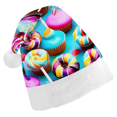 FHECVBN Weihnachtsmütze für Erwachsene, bunt, süßer Lutscher, Cupcake, Donut, bedruckt, Weihnachtsmannmütze, Weihnachtsmütze für Uni, Neujahr, festliche Party FHECVBN Weihnachtsmütze für Erwachsene, bunt, süßer Lutscher, Cupcake, Donut, bedruckt, Weihnachtsmannmütze, Weihnachtsmütze für Uni, Neujahr, festliche Party von FHECVBN