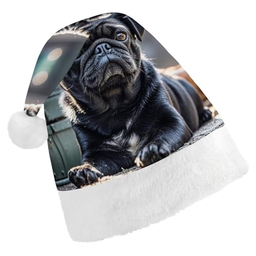 FHECVBN Weihnachtsmütze für Erwachsene, niedlicher schwarzer Mops, bedruckt, Weihnachtsmannmütze, Weihnachtsmütze für Uni, Neujahr, festliche Party FHECVBN Weihnachtsmütze für Erwachsene, niedlicher schwarzer Mops, bedruckt, Weihnachtsmannmütze, Weihnachtsmütze für Uni, Neujahr, festliche Party von FHECVBN