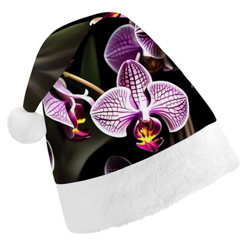 FHECVBN Weihnachtsmütze für Erwachsene, violette Orchideen, bedruckt, Weihnachtsmannmütze, Weihnachtsmütze für Uni, Neujahr, festliche Party FHECVBN Weihnachtsmütze für Erwachsene, violette Orchideen, bedruckt, Weihnachtsmannmütze, Weihnachtsmütze für Uni, Neujahr, festliche Party von FHECVBN